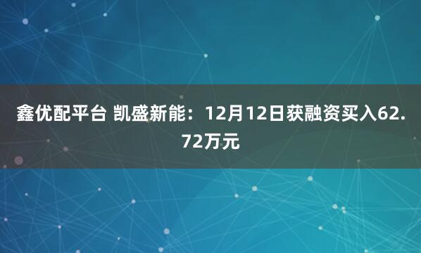 鑫优配平台 凯盛新能：12月12日获融资买入62.72万元